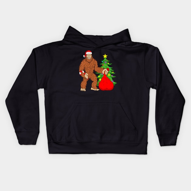 BigFoot Santa with Christmas Tree Kids Hoodie by silentsoularts